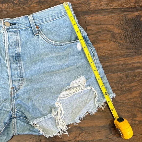 Levi's 501 Light Wash Distressed Denim Cutoff Shorts - Picture 7 of 10